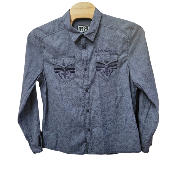 Rock Revival Mens XL Floral Button Up Long Sleeve Embroidered Western Shirt - Picture 2 of 8
